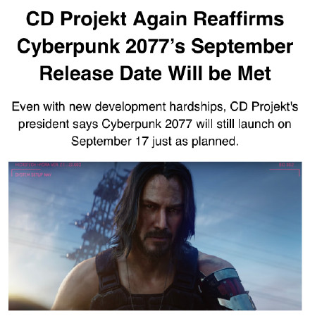 CDPR确认《赛博朋克2077》不延期 预计9月准时推出 计划 尽管 积累 巫师 销量 延期 远程 战略 朋克 赛博 赛博朋克 赛博朋克2077 新闻资讯  第2张