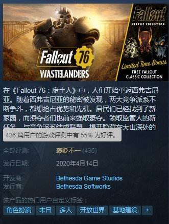 《辐射76》Steam褒贬不一 玩家吐槽优化差、登不上 昨晚 中文 垂直同步 steam 辐射76 辐射 新闻资讯  第1张