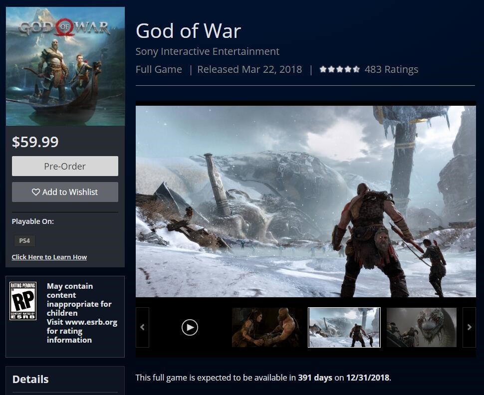 《战神》新作发售日曝光？2018年3月22日 独占 美服 主角 冒险 北欧神话 曝光 商店 神话 奎托斯 战神 新闻资讯  第2张